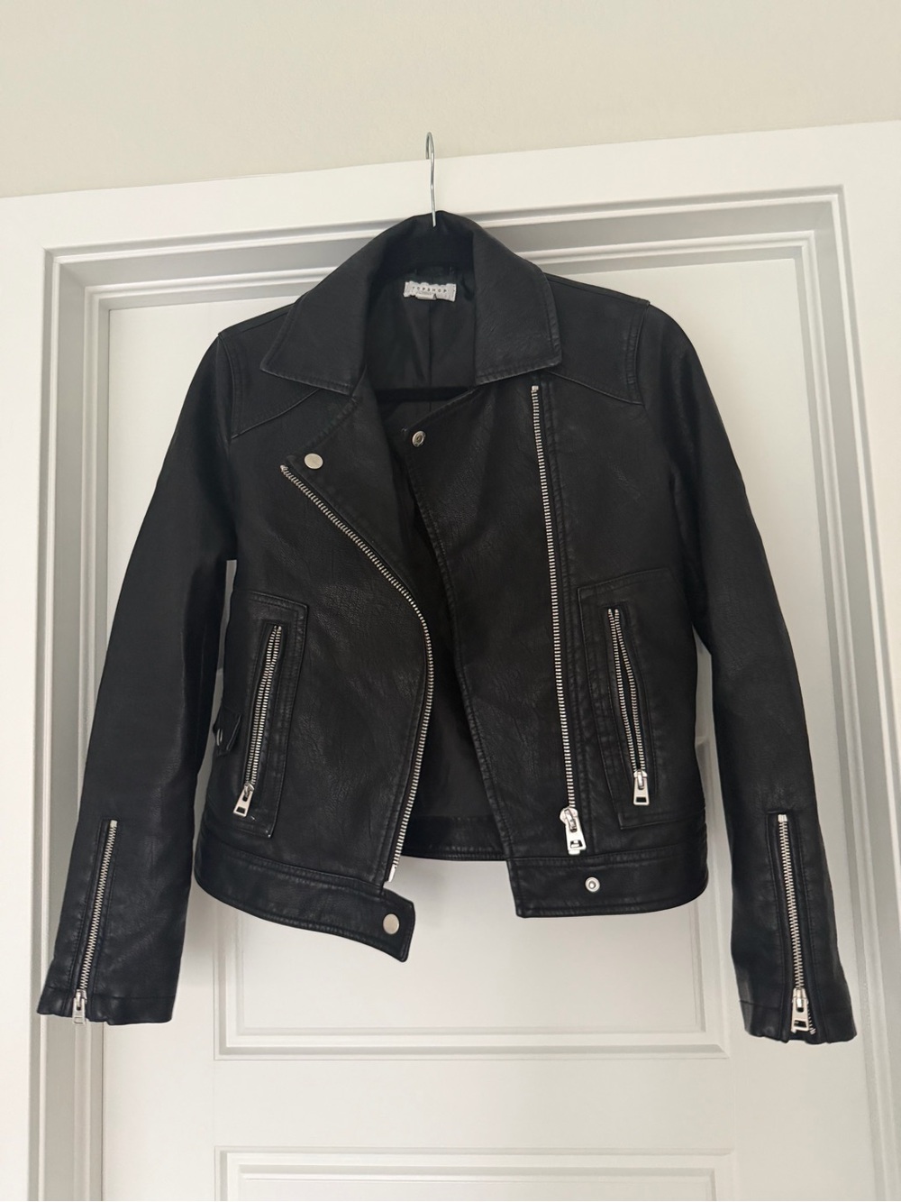 Topshop Black Faux Leather Biker Jacket - Women's Stylish Moto Coat